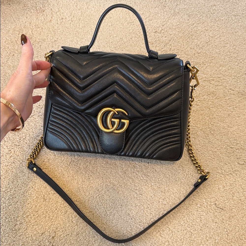 Gucci Black Quilted Crossbody Bag with Gold Hardware